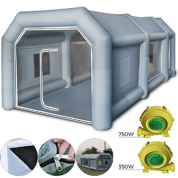 Inflatable light grey dust-free mobile tent Green transparent spray booth with vehicle filter