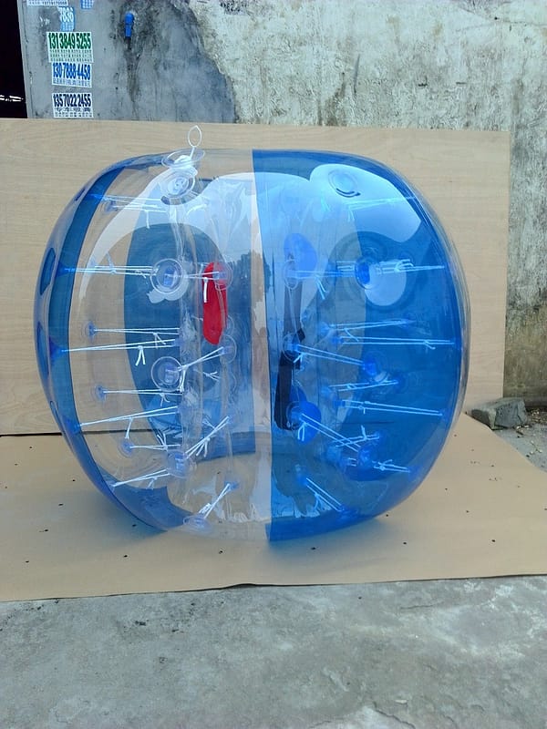 Blue and transparent inflatable bubble balls, forward style